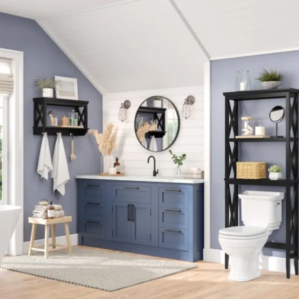 Bathroom Furniture-Kirkland's Home Wood Over-Toilet 3-Tier Shelf Black