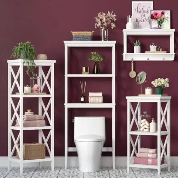 Bathroom Furniture-Kirkland's Home Wood Over-Toilet 3-Tier Shelf White