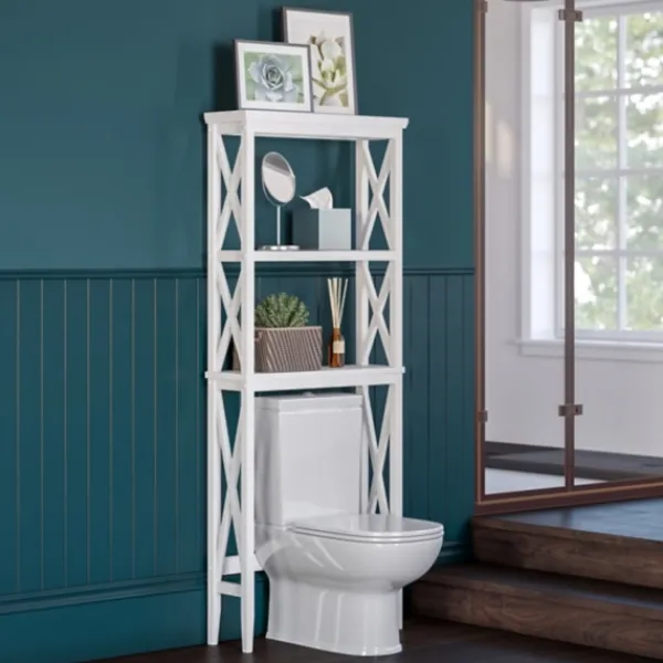 Bathroom Furniture-Kirkland's Home Wood Over-Toilet 3-Tier Shelf White