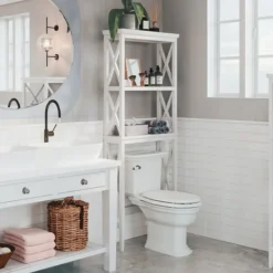 Bathroom Furniture-Kirkland's Home Wood Over-Toilet 3-Tier Shelf White