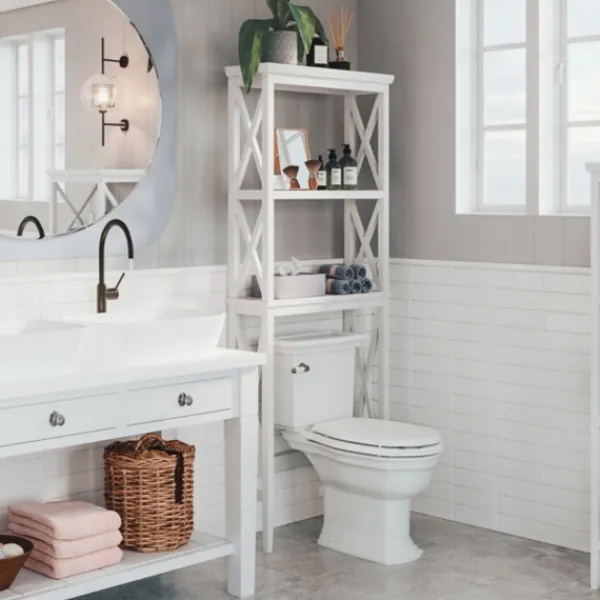 Bathroom Furniture-Kirkland's Home Wood Over-Toilet 3-Tier Shelf White