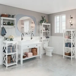 Bathroom Furniture-Kirkland's Home Wood Over-Toilet 3-Tier Shelf White