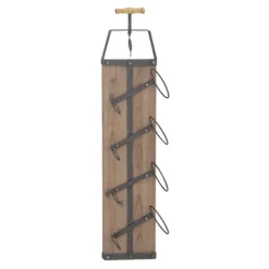 Wall Storage-Kirkland's Home Wood Panel Black Metal Wine Rack Brown