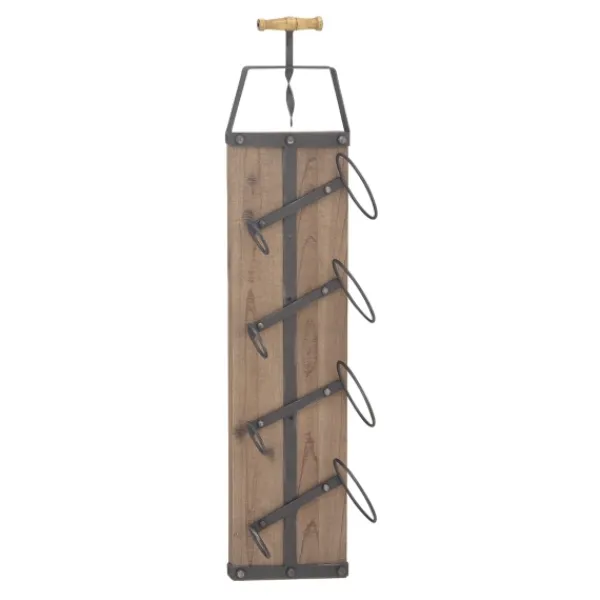 Wall Storage-Kirkland's Home Wood Panel Black Metal Wine Rack Brown