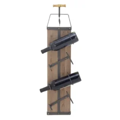 Wall Storage-Kirkland's Home Wood Panel Black Metal Wine Rack Brown