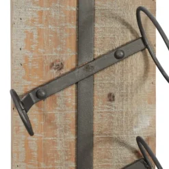 Wall Storage-Kirkland's Home Wood Panel Black Metal Wine Rack Brown