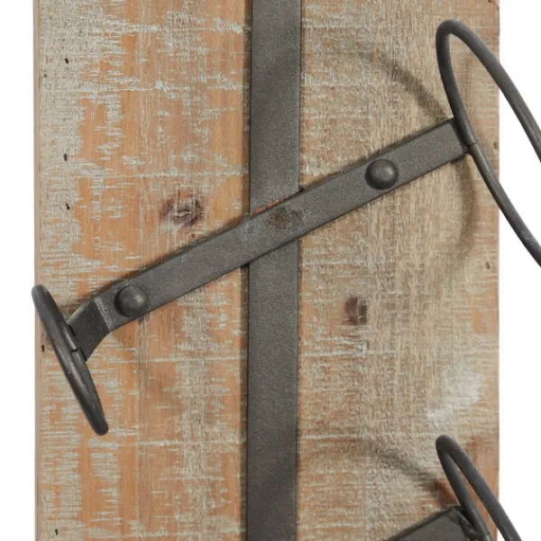Wall Storage-Kirkland's Home Wood Panel Black Metal Wine Rack Brown