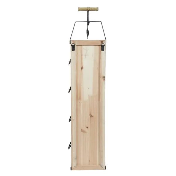 Wall Storage-Kirkland's Home Wood Panel Black Metal Wine Rack Brown