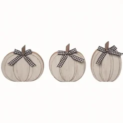 Statues & Figurines-Kirkland's Home Wood Pumpkins With Bows, Set Of 3 White