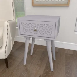 Accent & End Tables-Kirkland's Home Wood Scroll Drawer Accent Table Gray