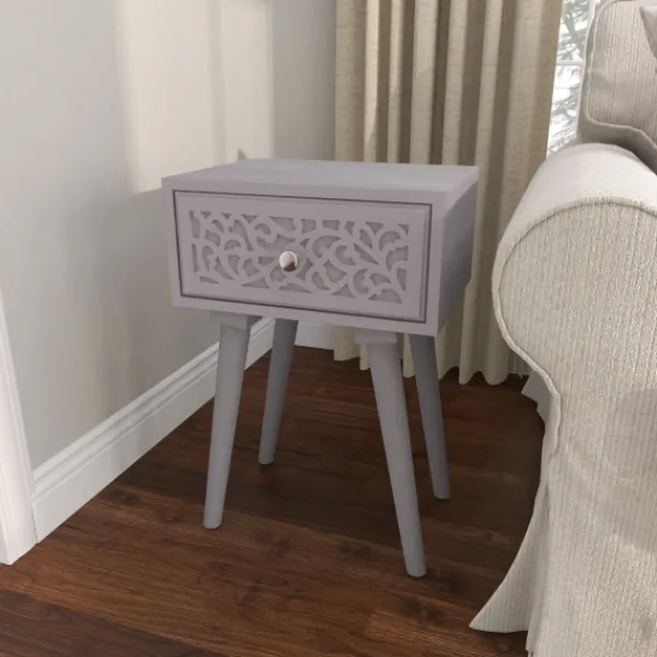 Accent & End Tables-Kirkland's Home Wood Scroll Drawer Accent Table Gray