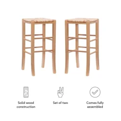 Bar Stools & Counter Height Stools-Kirkland's Home Wood Seagrass Backless 2-Pc. Bar Stool Set Tan