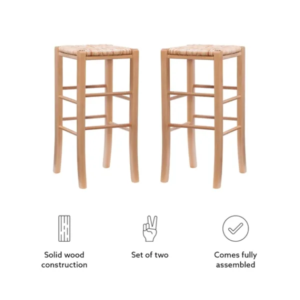 Bar Stools & Counter Height Stools-Kirkland's Home Wood Seagrass Backless 2-Pc. Bar Stool Set Tan