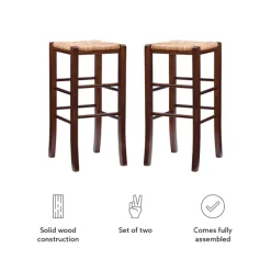 Bar Stools & Counter Height Stools-Kirkland's Home Wood Seagrass Backless 2-Pc. Bar Stool Set Brown