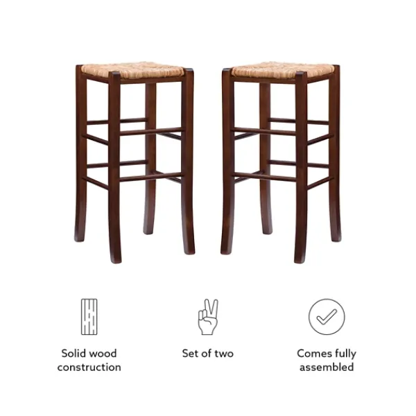 Bar Stools & Counter Height Stools-Kirkland's Home Wood Seagrass Backless 2-Pc. Bar Stool Set Brown