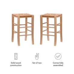 Bar Stools & Counter Height Stools-Kirkland's Home Wood Seagrass Backless 2-Pc. Counter Stool Set Tan