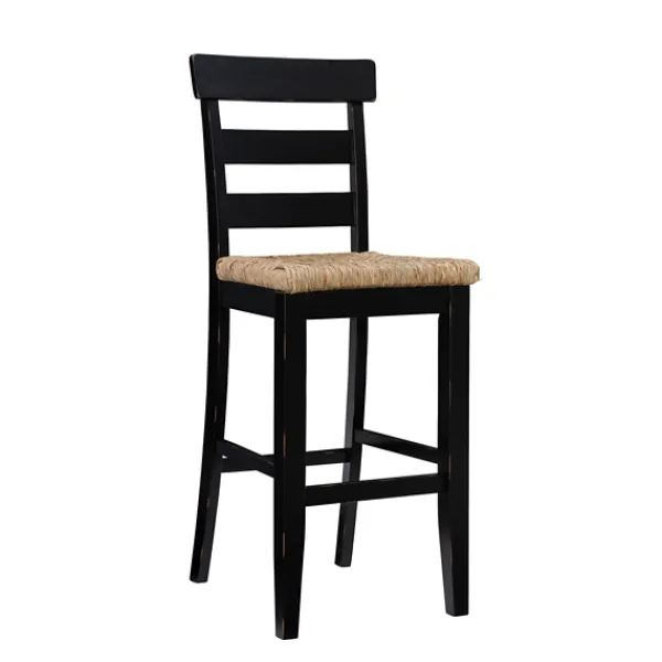 Bar Stools & Counter Height Stools-Kirkland's Home Wood Seagrass Seat Slat Back Bar Stool Black