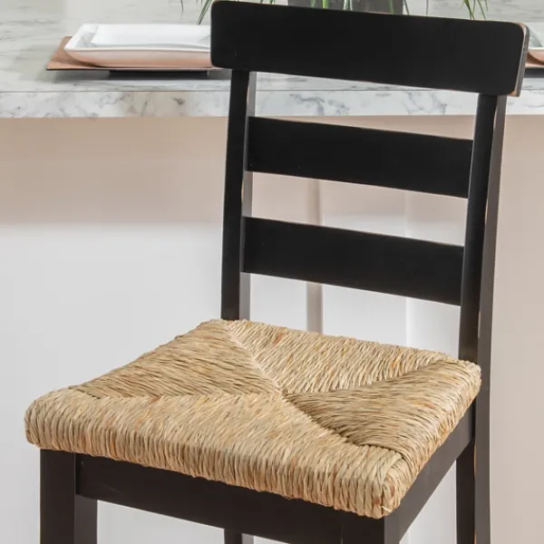Bar Stools & Counter Height Stools-Kirkland's Home Wood Seagrass Seat Slat Back Bar Stool Black