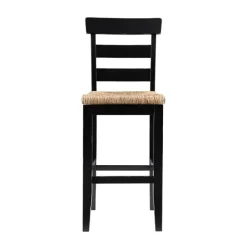 Bar Stools & Counter Height Stools-Kirkland's Home Wood Seagrass Seat Slat Back Bar Stool Black