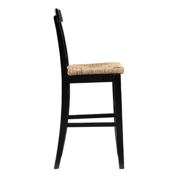 Bar Stools & Counter Height Stools-Kirkland's Home Wood Seagrass Seat Slat Back Bar Stool Black