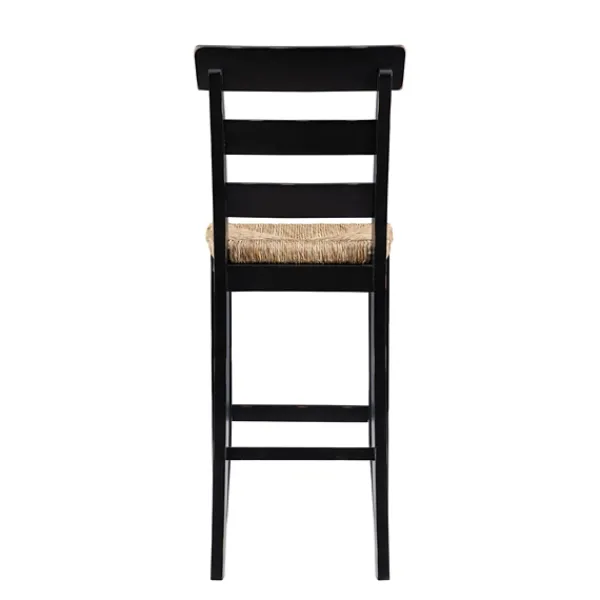 Bar Stools & Counter Height Stools-Kirkland's Home Wood Seagrass Seat Slat Back Bar Stool Black