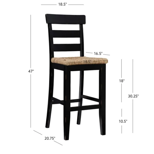 Bar Stools & Counter Height Stools-Kirkland's Home Wood Seagrass Seat Slat Back Bar Stool Black