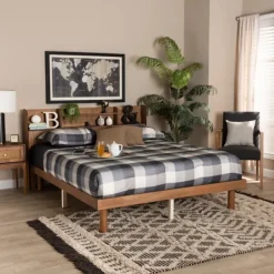Beds & Headboards-Kirkland's Home Wood Shelves Queen Platform Bed Brown