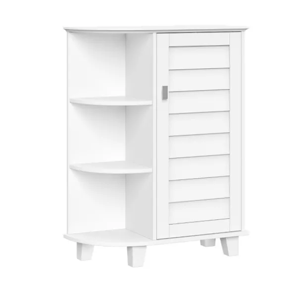 Bathroom Furniture-Kirkland's Home Wood Shutter Door Open Shelf Cabinet White