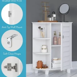 Bathroom Furniture-Kirkland's Home Wood Shutter Door Open Shelf Cabinet White