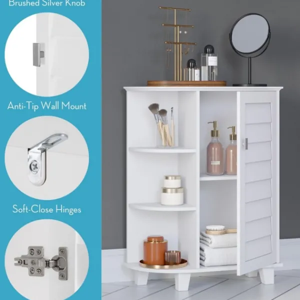 Bathroom Furniture-Kirkland's Home Wood Shutter Door Open Shelf Cabinet White
