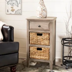 Accent & End Tables-Kirkland's Home Wood Side Table With Baskets Gray