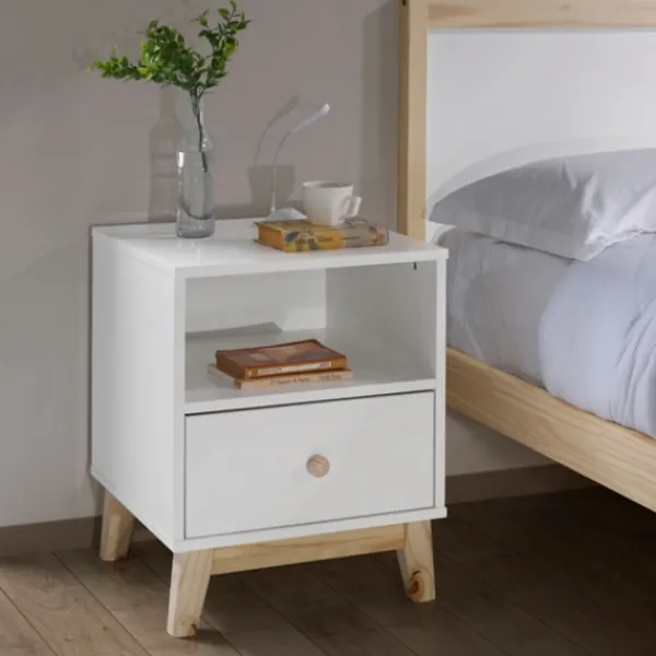 Nightstands-Kirkland's Home Wood Single Drawer Footed Nightstand White