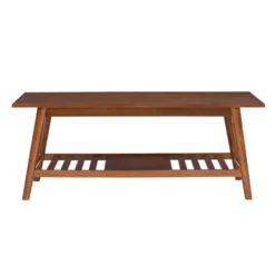 Coffee Tables-Kirkland's Home Wood Slatted Bottom Shelf Coffee Table Brown