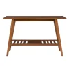 Console Tables-Kirkland's Home Wood Slatted Bottom Shelf Console Table Brown