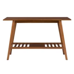 Console Tables-Kirkland's Home Wood Slatted Bottom Shelf Console Table Brown