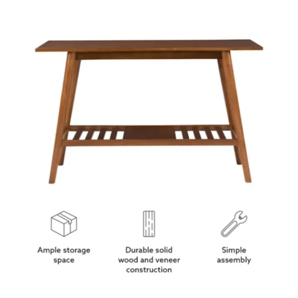 Console Tables-Kirkland's Home Wood Slatted Bottom Shelf Console Table Brown