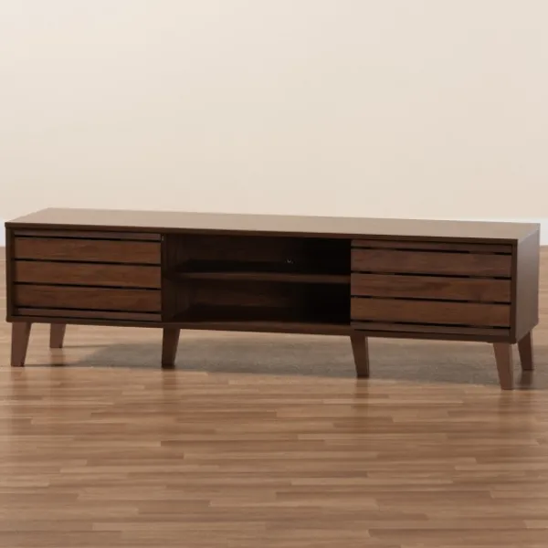 Tv Stands & Media Consoles-Kirkland's Home Wood Slatted Midcentury Tv Stand Brown