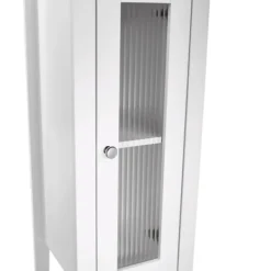 Bathroom Furniture-Kirkland's Home Wood Slim Single Glass Door Floor Cabinet White