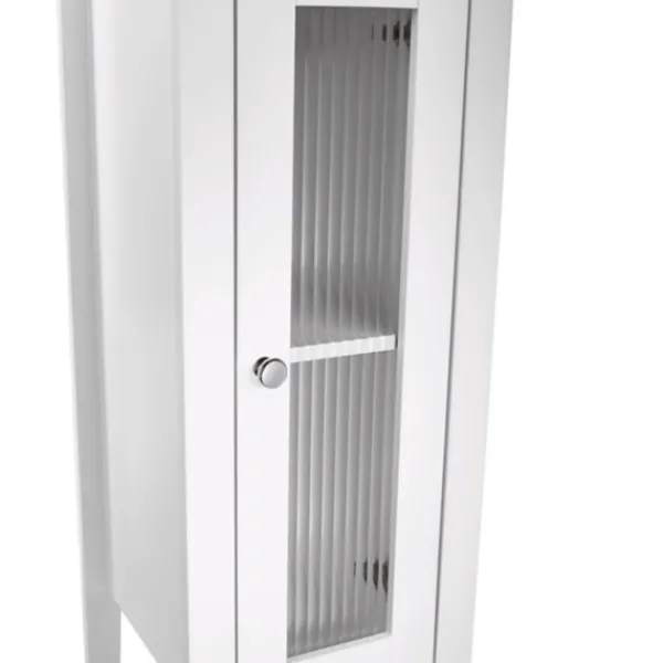 Bathroom Furniture-Kirkland's Home Wood Slim Single Glass Door Floor Cabinet White