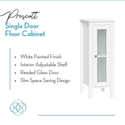 Bathroom Furniture-Kirkland's Home Wood Slim Single Glass Door Floor Cabinet White