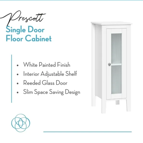 Bathroom Furniture-Kirkland's Home Wood Slim Single Glass Door Floor Cabinet White