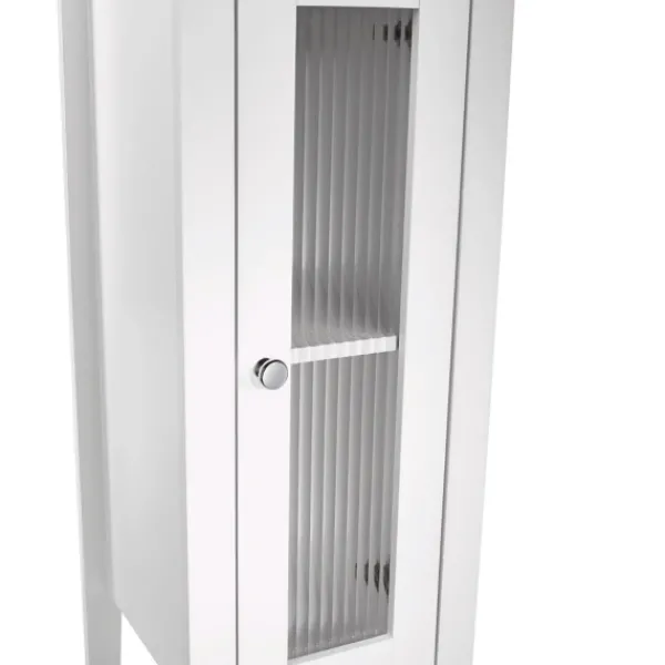 Bathroom Furniture-Kirkland's Home Wood Slim Single Glass Door Floor Cabinet White