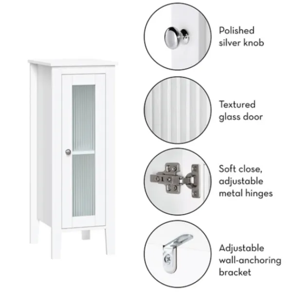 Bathroom Furniture-Kirkland's Home Wood Slim Single Glass Door Floor Cabinet White