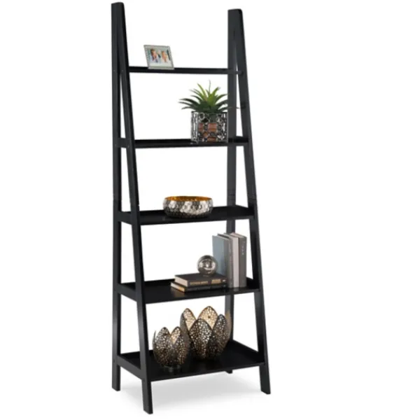 Bookshelves-Kirkland's Home Wood 5-Tier Ladder Bookshelf Black