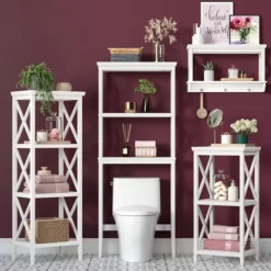 Bathroom Furniture-Kirkland's Home Wood 3-Tier Storage Shelf White
