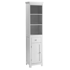 Bathroom Furniture-Kirkland's Home Wood 3-Tier Tower Cabinet White