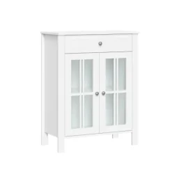 Bathroom Furniture-Kirkland's Home Wood Two Pane Glass Doors Floor Cabinet White