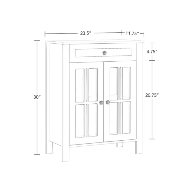 Bathroom Furniture-Kirkland's Home Wood Two Pane Glass Doors Floor Cabinet White