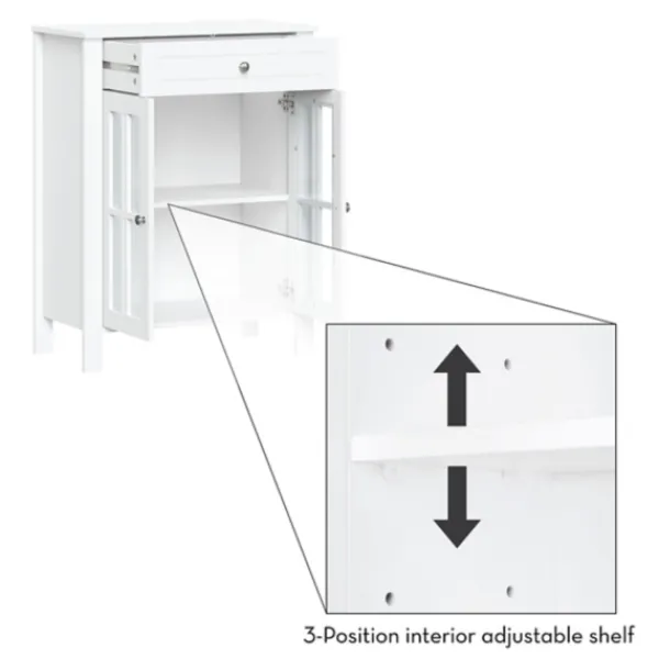 Bathroom Furniture-Kirkland's Home Wood Two Pane Glass Doors Floor Cabinet White