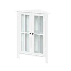 Bathroom Furniture-Kirkland's Home Wood Two Pane Glass Doors Corner Cabinet White